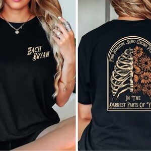 ZACH BRYAN Black Graphic Tee with Skeleton and Floral Design🌸